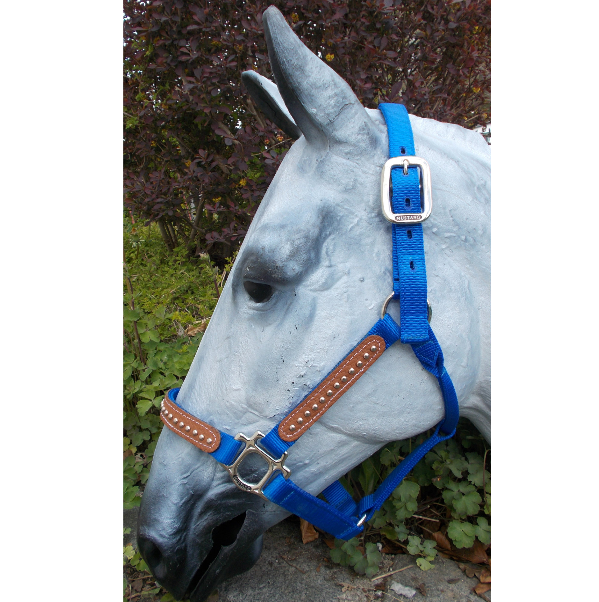 Mustang Nylonhalfter mit Leder & Dots, royalblau